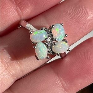 Natural Ethiopian Fire Opal Ring in 925 Sterling Silver Size 7 with CZ Accents